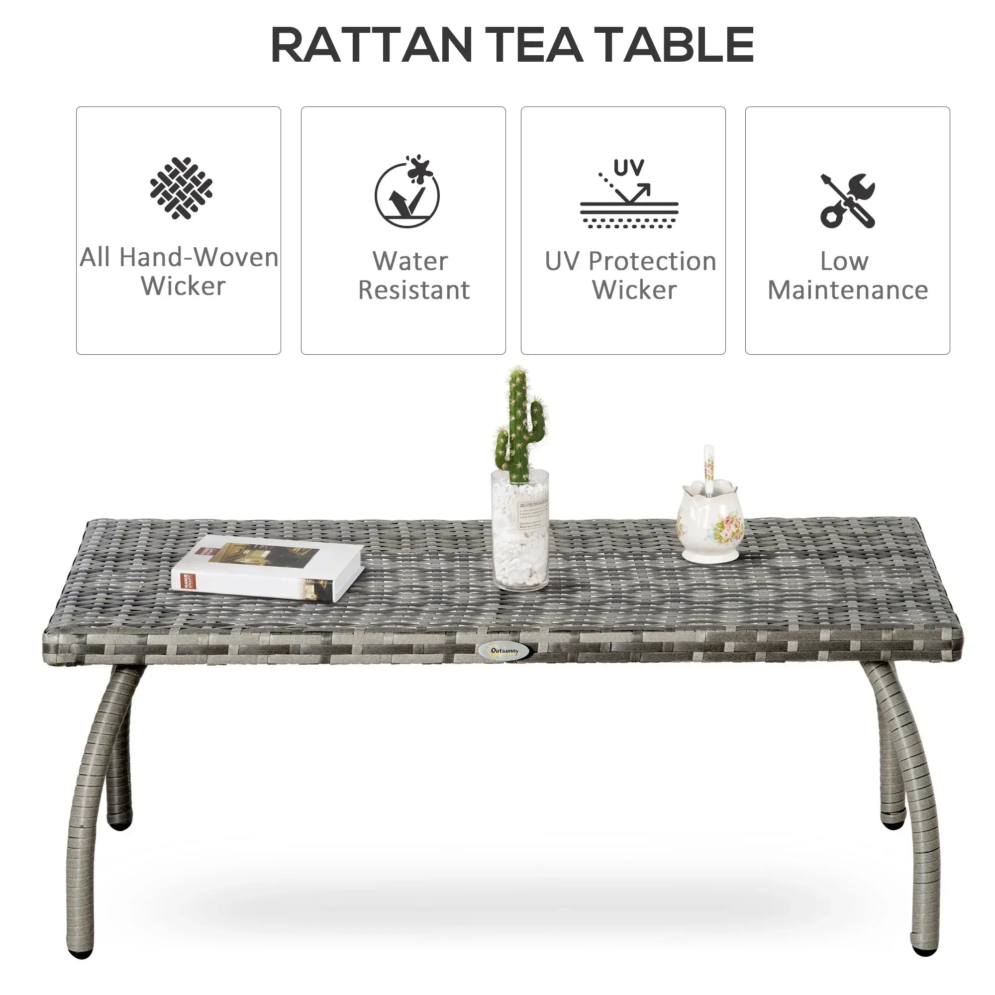 PE Wicker Rattan Garden Coffee Table - Mixed Grey - Bobobiy