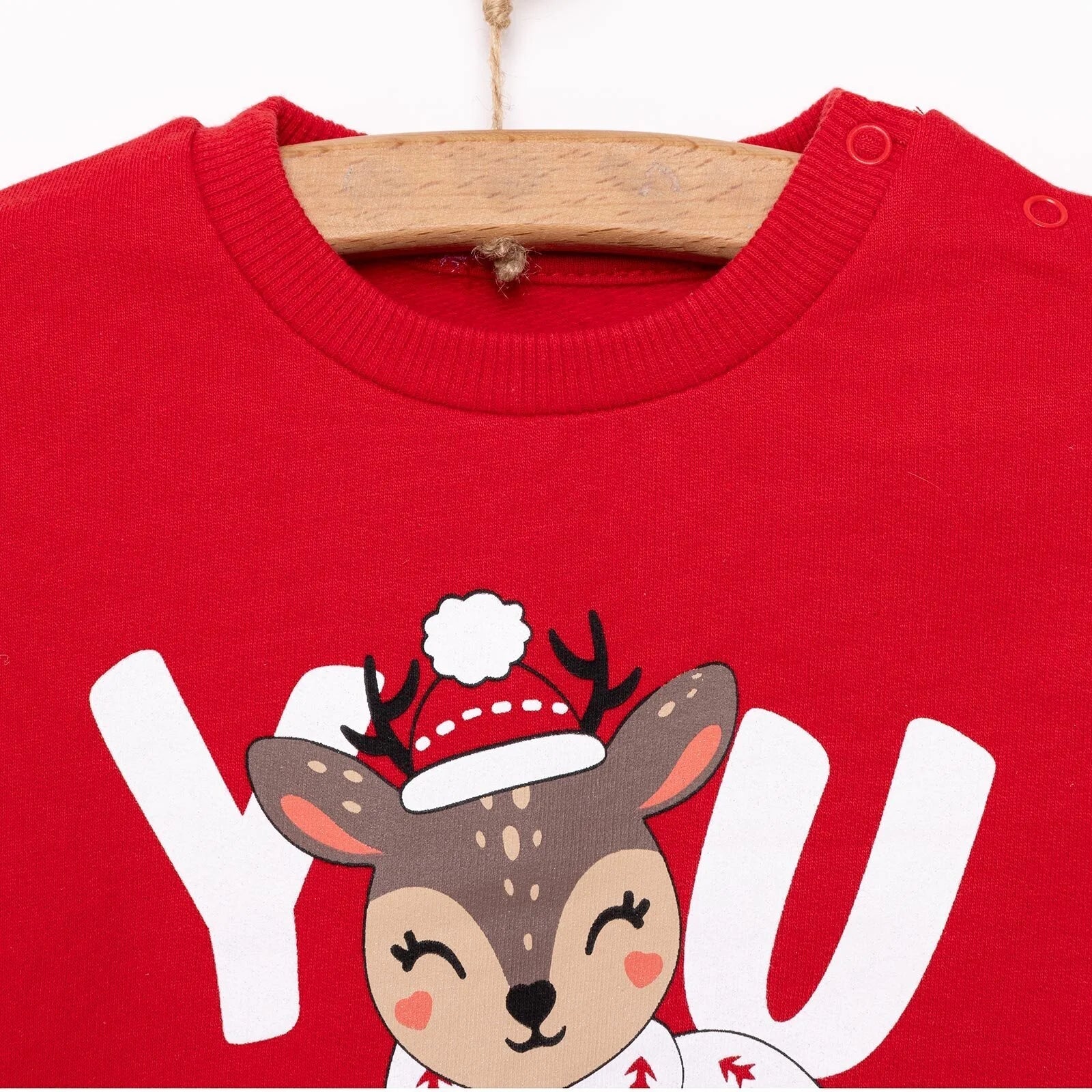 HelloBaby Christmas Baby Girl Low Raised Deer Printed Sweatshirt - Red