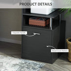 Black drawer front with metal handle and wood grain pattern