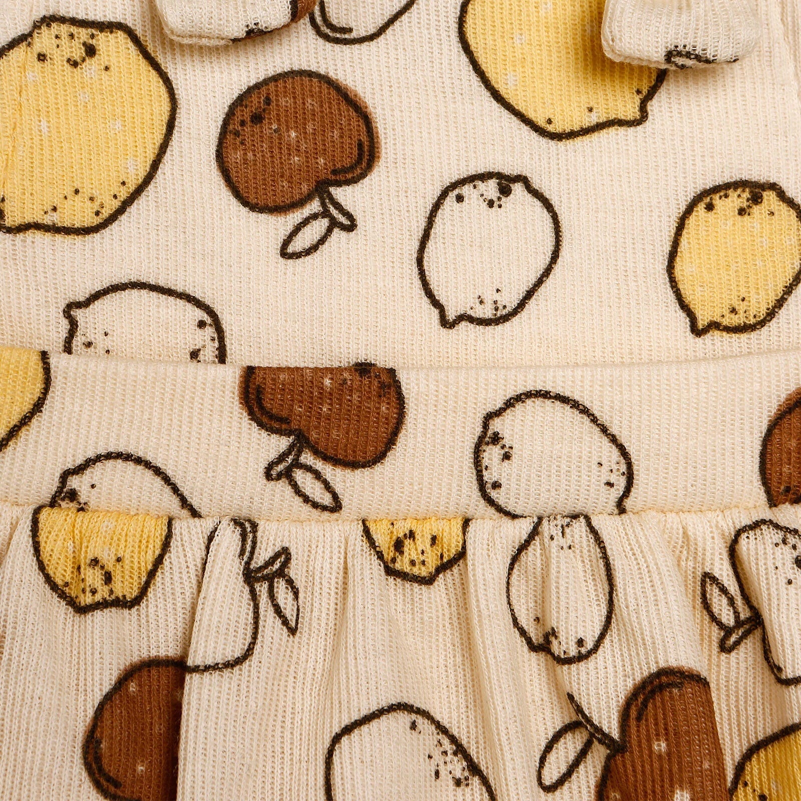 Newborn Bebbek Fruits Printed Dress - Ecru