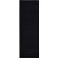 Black rectangular rug with dense, low-pile surface