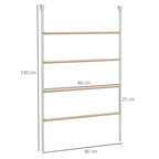 Chicken roosting ladder with 4 natural wood rungs, light gray frame, 140 cm height.