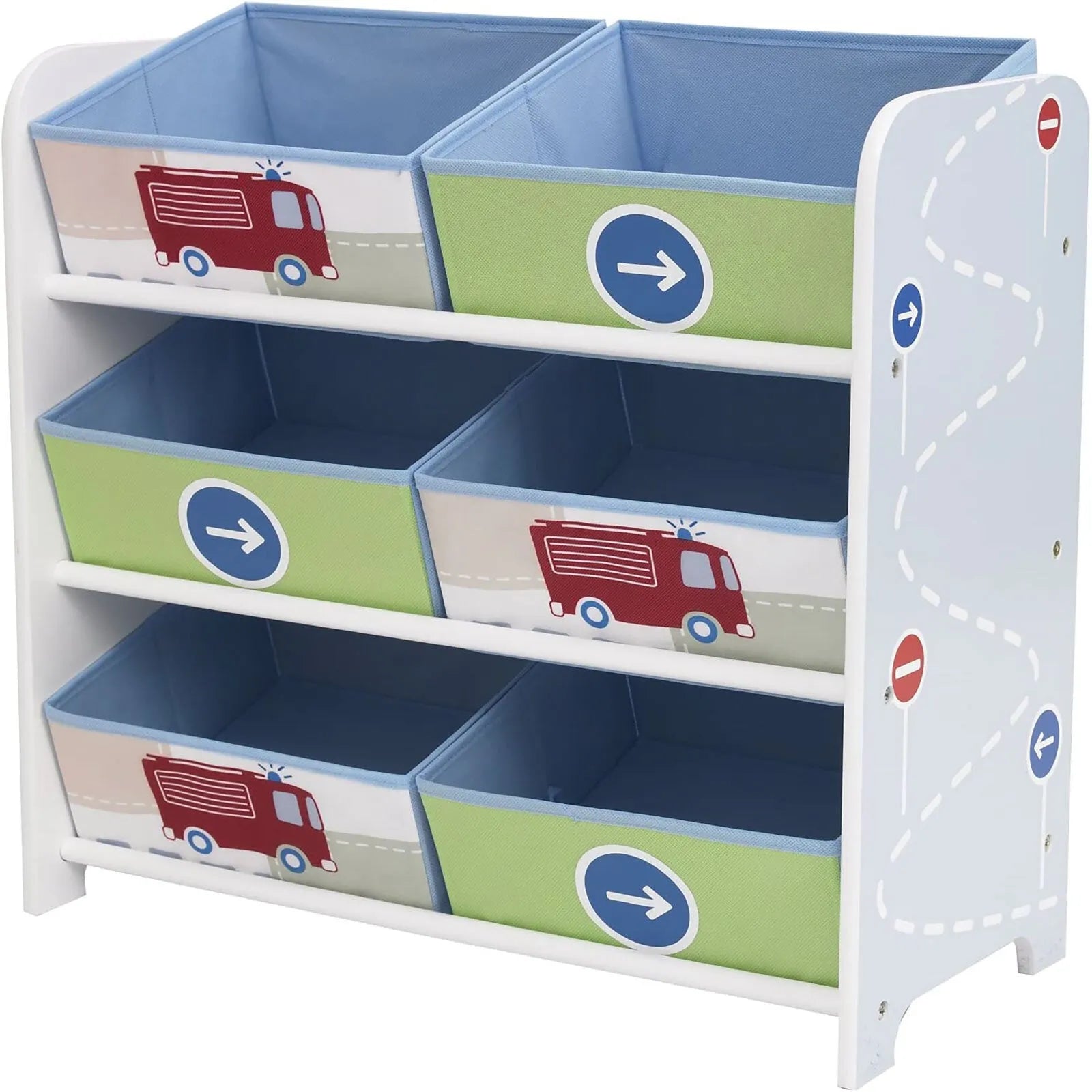 Hello Home Kids Bedroom Toy Storage Unit with 6 Fabric Storage Boxes - Vehicles
