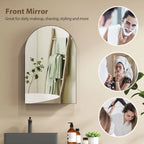 Arched front mirror bathroom cabinet with dark frame for daily grooming