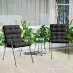 Pair of black patio chair seat cushions with backrests, quilted padding