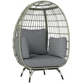 Rattan Egg Chair with Cushions and Pillows, Charcoal Grey - Bobobiy