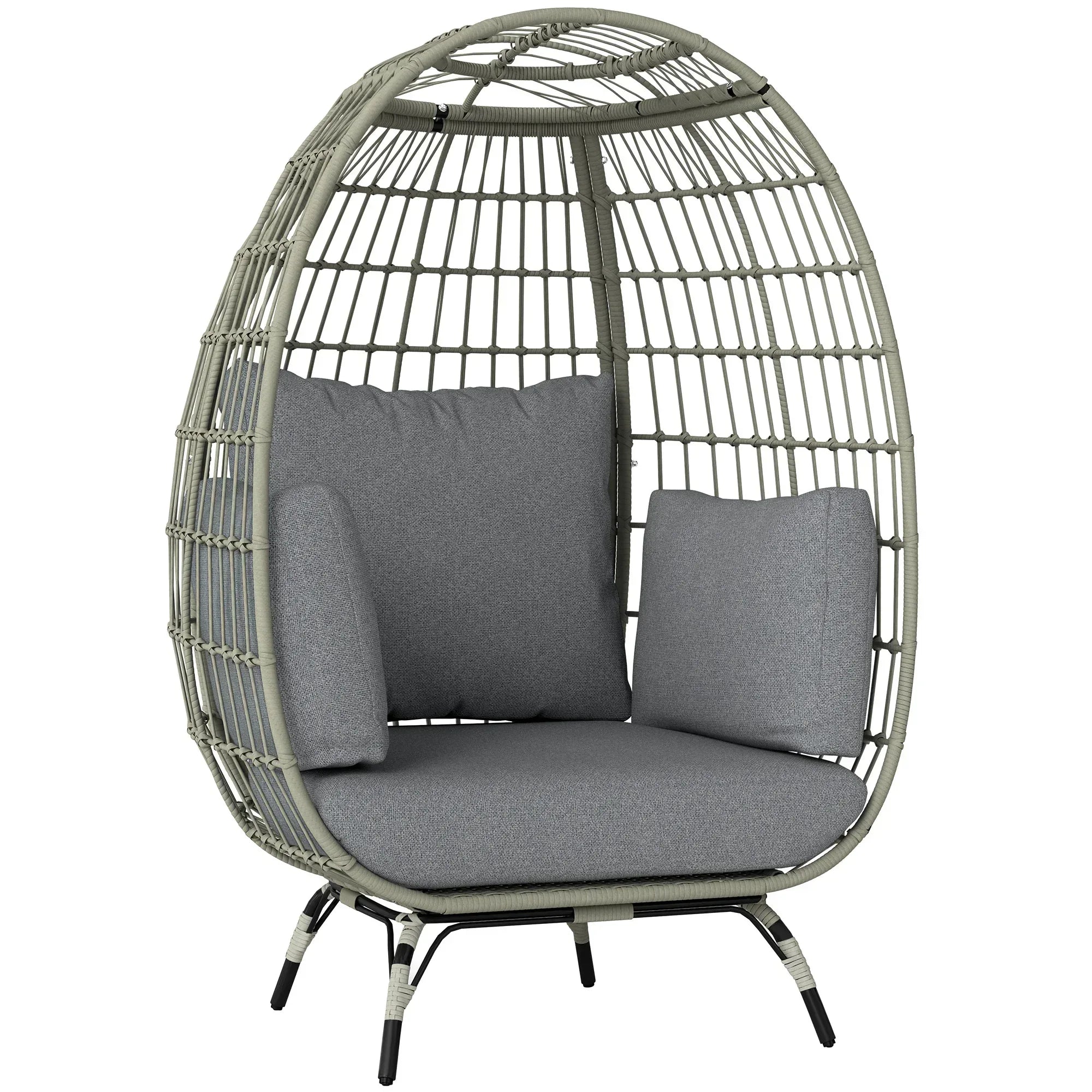 Rattan Egg Chair with Cushions and Pillows, Charcoal Grey - Bobobiy