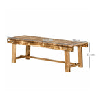2-seater slatted wooden bench with sturdy legs and underside support bar