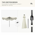 Cream LED patio umbrella with two-section design for convenient storage