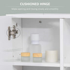 White bathroom cabinet cushioned hinge with mounting hardware on side panel