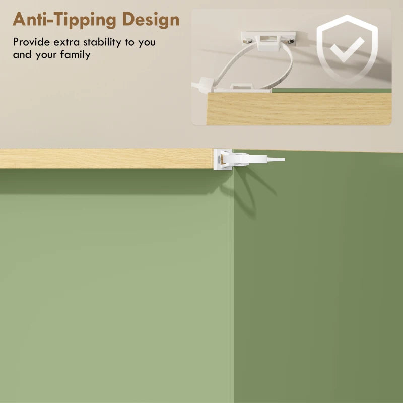 Green slim shoe cabinet corner with anti-tipping wall bracket at top