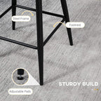 Black steel footrest and frame detail on cream boucle bar stool