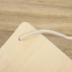 Curved natural wood balance board with attached rope loop and soft grip