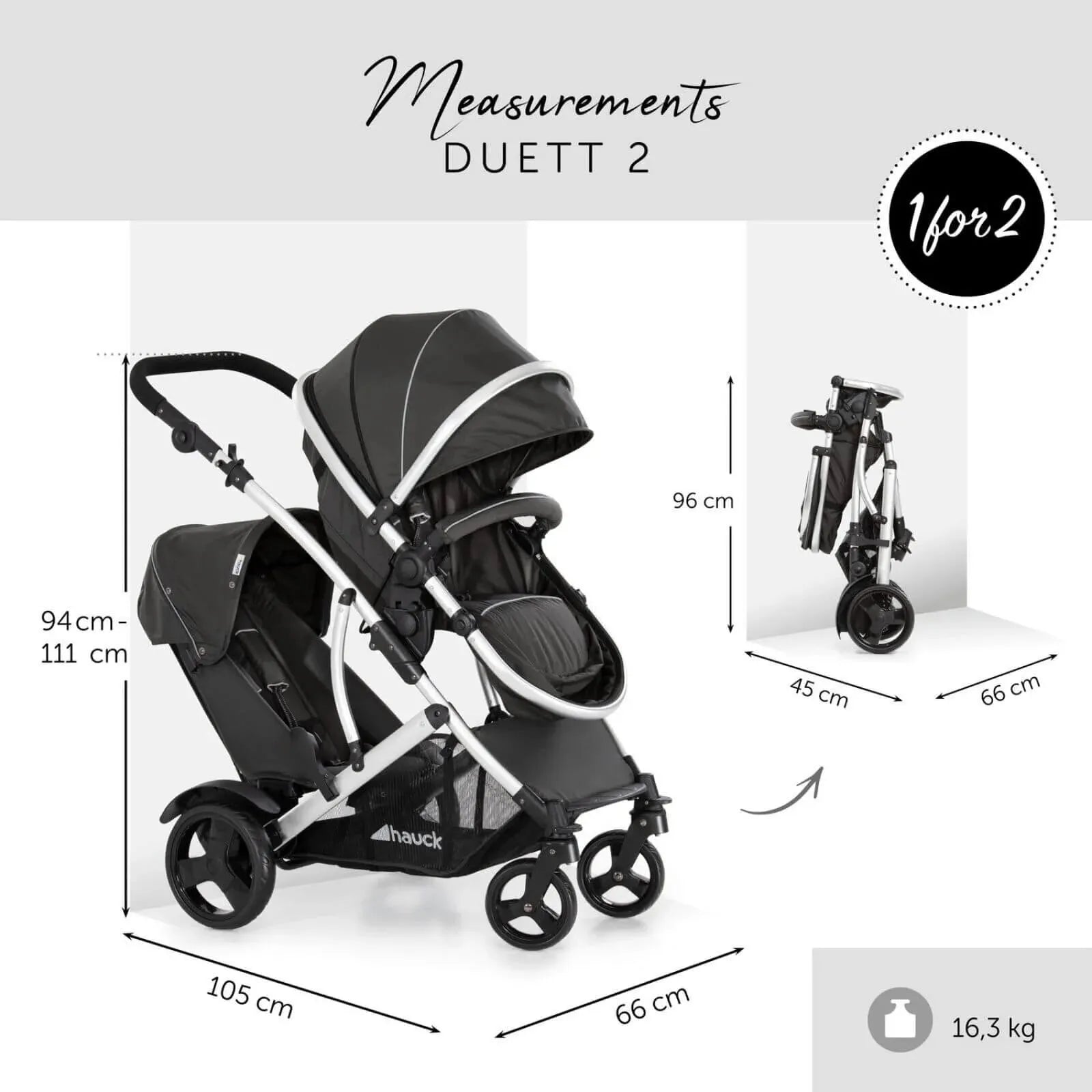 Hauck Duett 2 Tandem Pushchair - Black