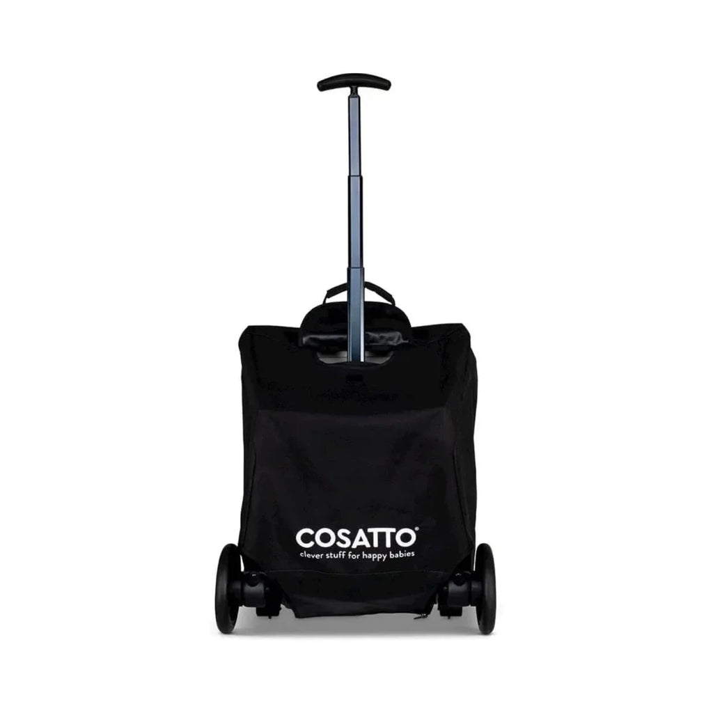 Black Cosatto stroller bag with upright handle pole and front wheels