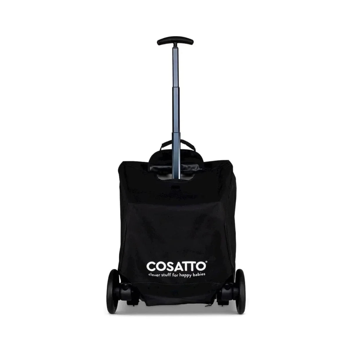 Black Cosatto stroller bag with upright handle pole and front wheels