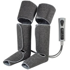 Grey leg and calf compression massager with heat control unit and foot sleeves