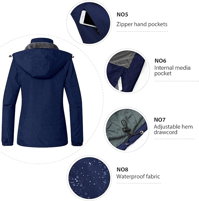 Womens Jacket Hooded Waterproof Winter Ski Snowboarding Size L Wantdo