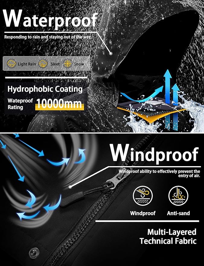 Womens Ski Jacket Waterproof Winter Fleece Coat Black Size XL GEMYSE