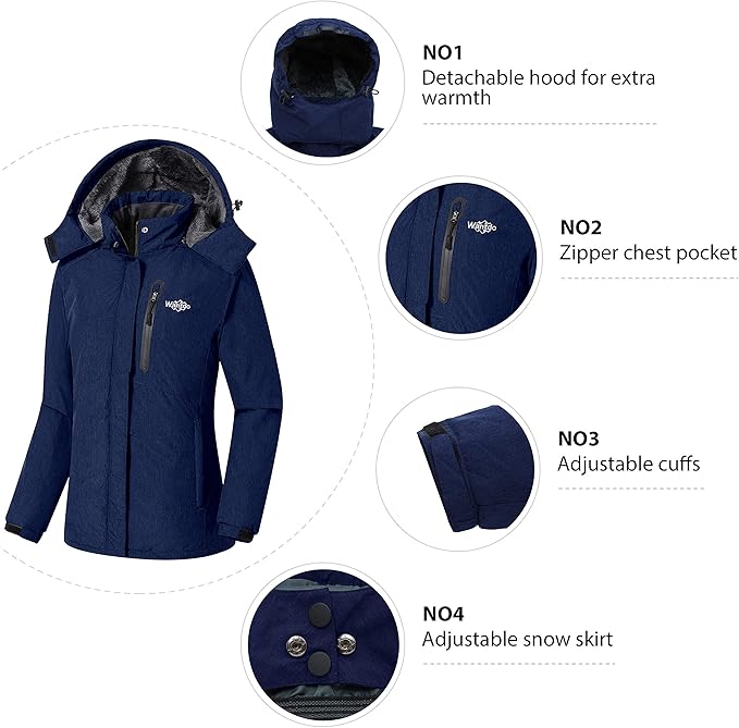 Womens Jacket Hooded Waterproof Winter Ski Snowboarding Size L Wantdo