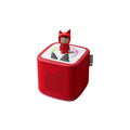 Red Toniebox 2 with a small Creative Tonie figure on top