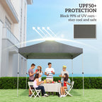 Dark grey pop up gazebo canopy roof cover providing overhead shade outdoors