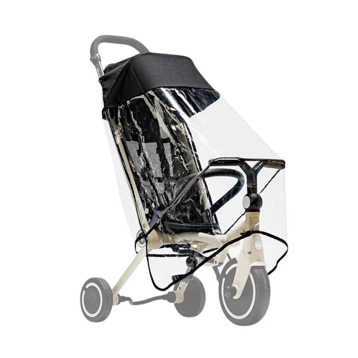 smarTrike Wonder raincover for stroller, black frame with clear plastic window
