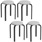 Set of 4 grey cushioned round backless stools with black metal legs, stackable