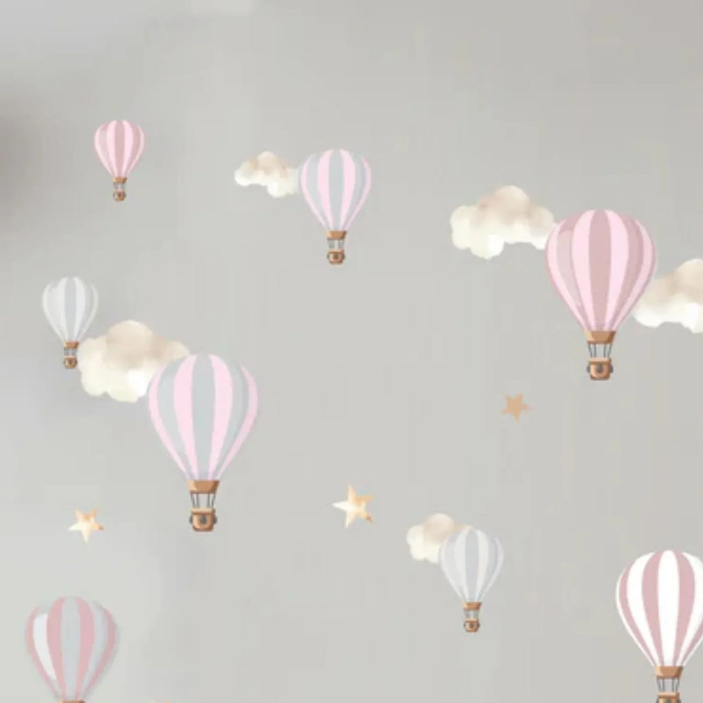 Live Vida Hot Air Balloons Wall Stickers A4 - Pink & Grey