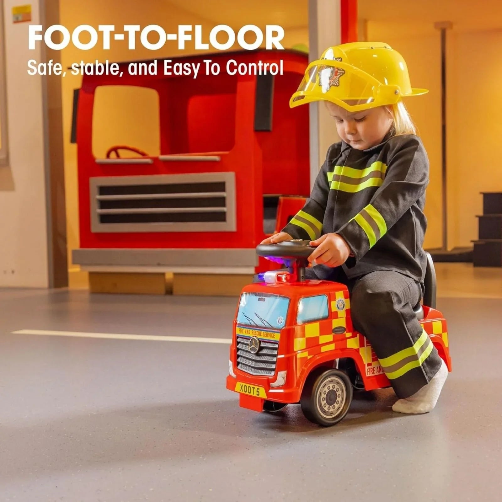 Xootz Mercedes-Benz Fire Engine Foot-to-Floor Ride On - Red