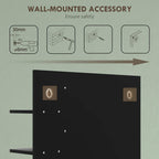 Wall-mounted bathroom mirror with black back panel and bamboo side shelf storage