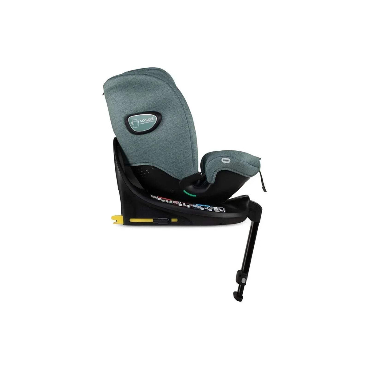 Meadow green car seat with side wings, headrest panel, and rotating base