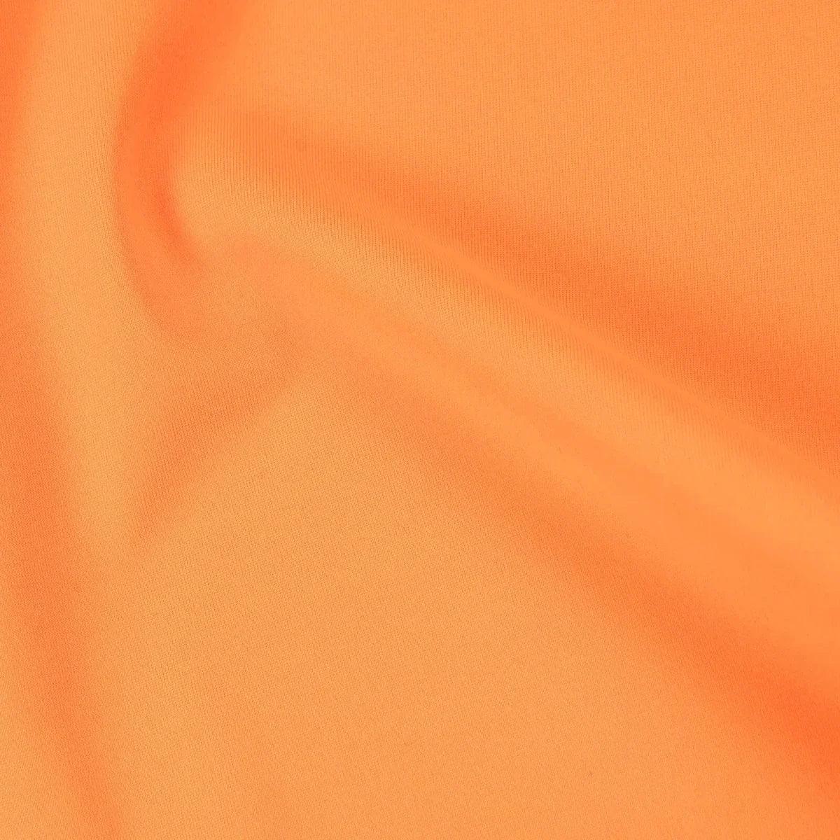 Neon orange swim top fabric texture close-up.