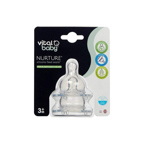 Vital Baby Nurture silicone teat, medium flow, 3+ months, blister pack