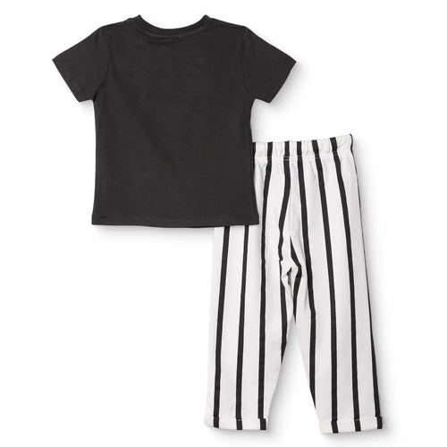 HelloBaby Boys T-Shirt & Trousers Set Bear Print Cool Boy Crew Neck Full Length Short Sleeve - Anthracite