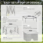 Foldable pop up gazebo frame and canopy with mesh sidewalls, assembly steps