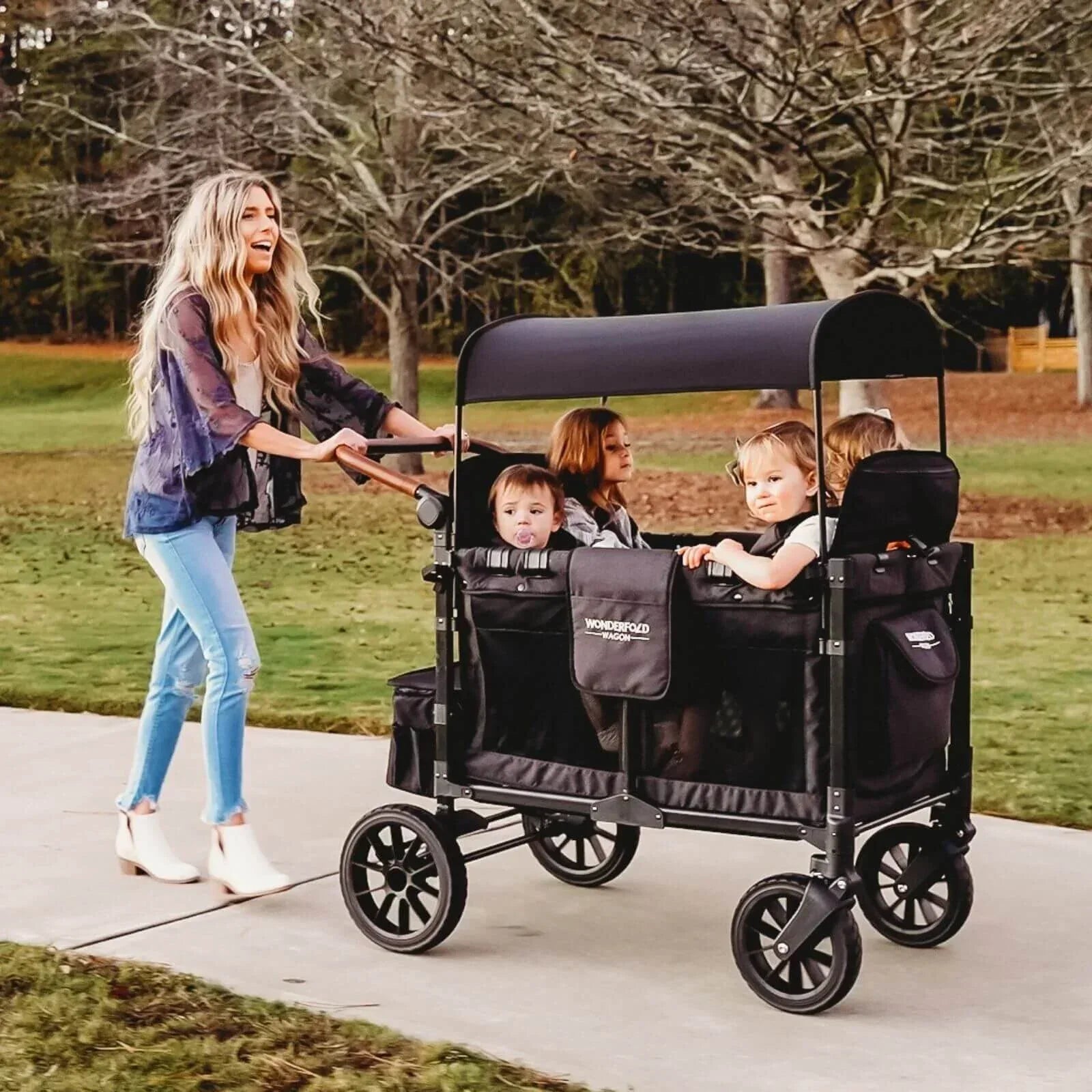 W4 Luxe Quad Stroller Wagon - Volcanic Black - Bobobiy