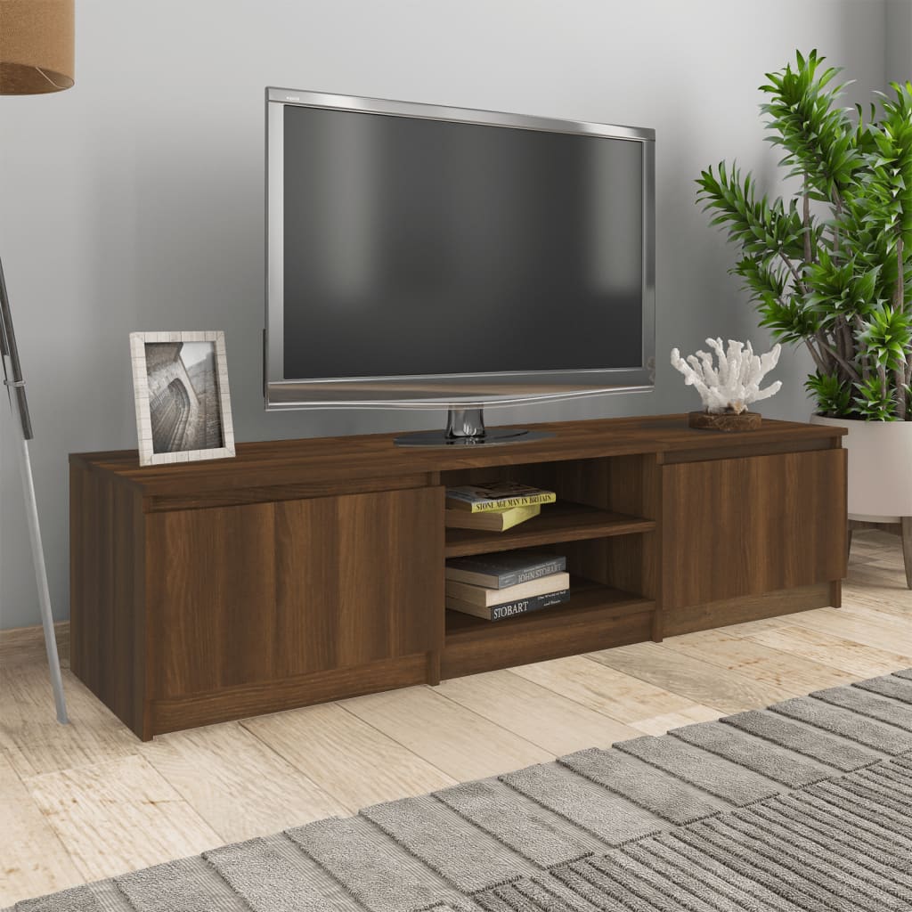 Modern Wooden 55 Inch TV Tele Stand Unit Cabinet With 2 Doors & Open Storage