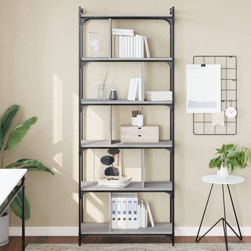 Bookcase 6-Tier Grey Sonoma 76x32x192 cm Engineered Wood