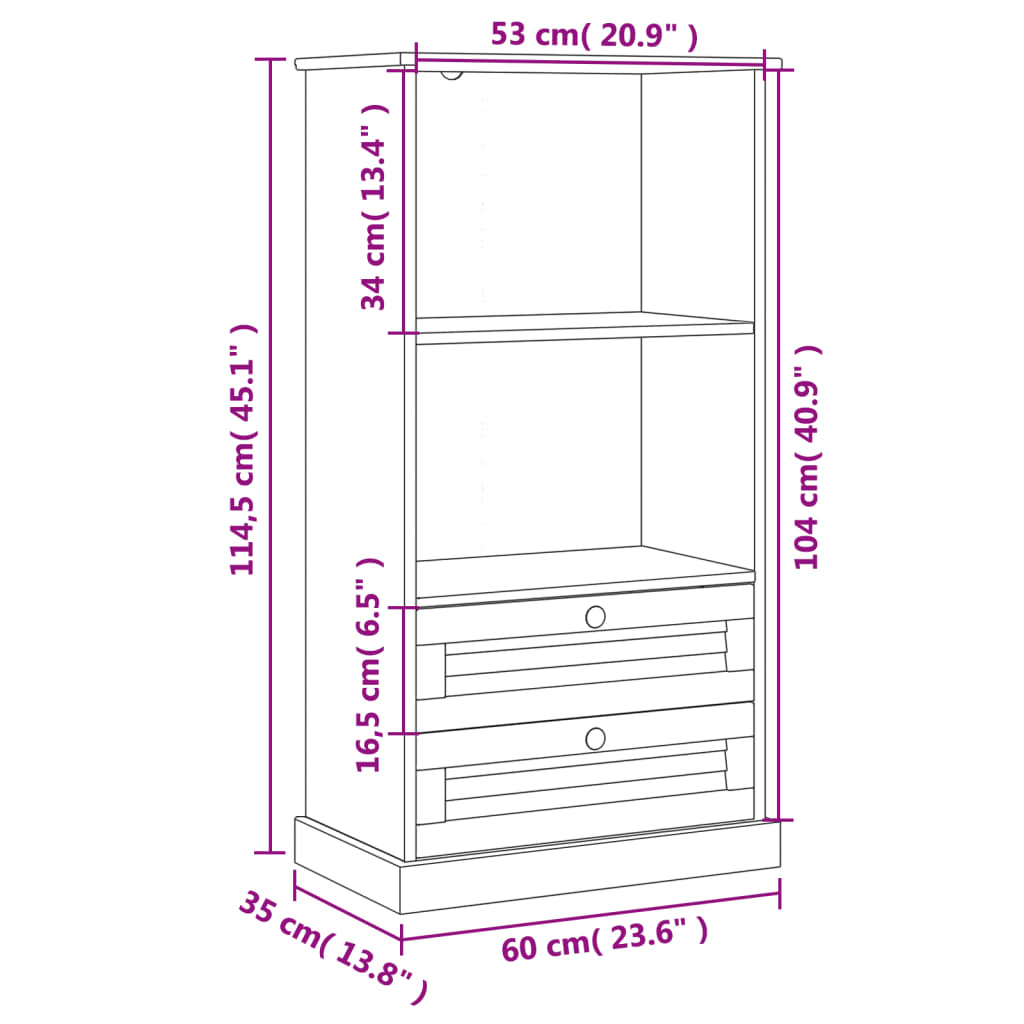 Bookcase VIGO White 60x35x114.5 cm Solid Wood Pine