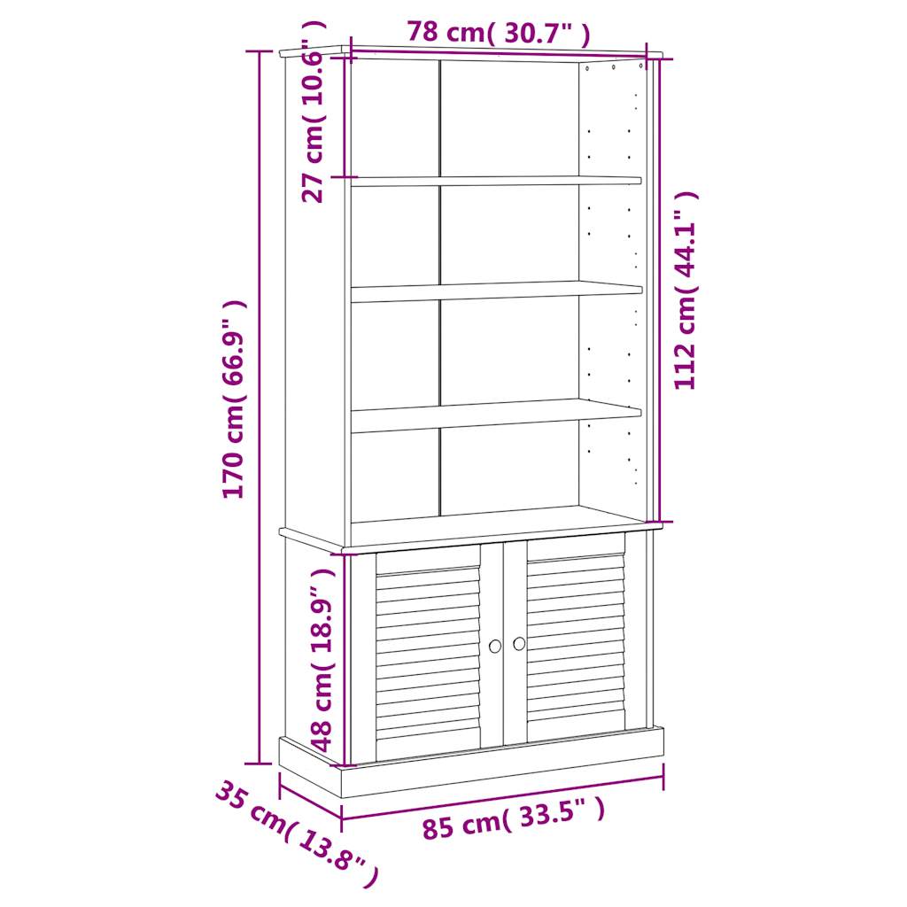 Bookcase VIGO White 85x35x170 cm Solid Wood Pine
