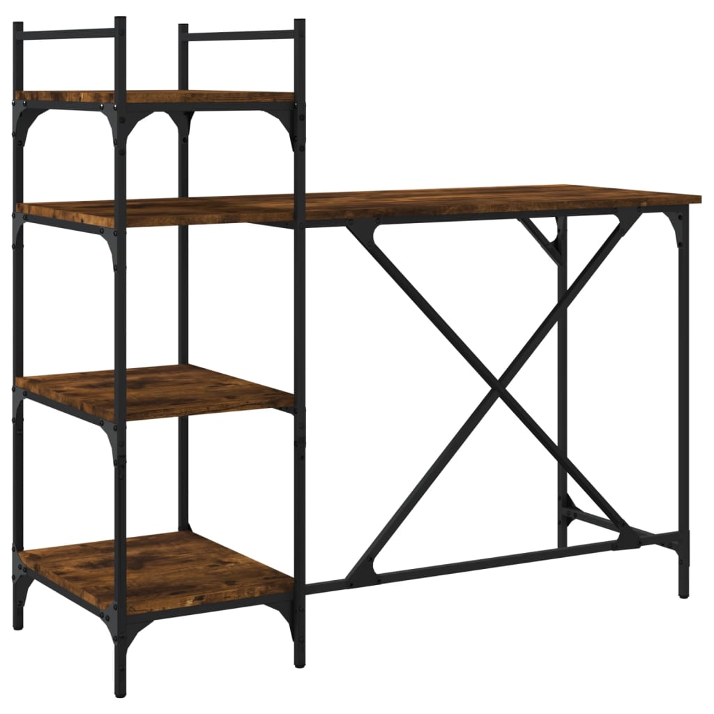 Industrial Wooden Home Office Computer Desk Table With Open Storage Shelves