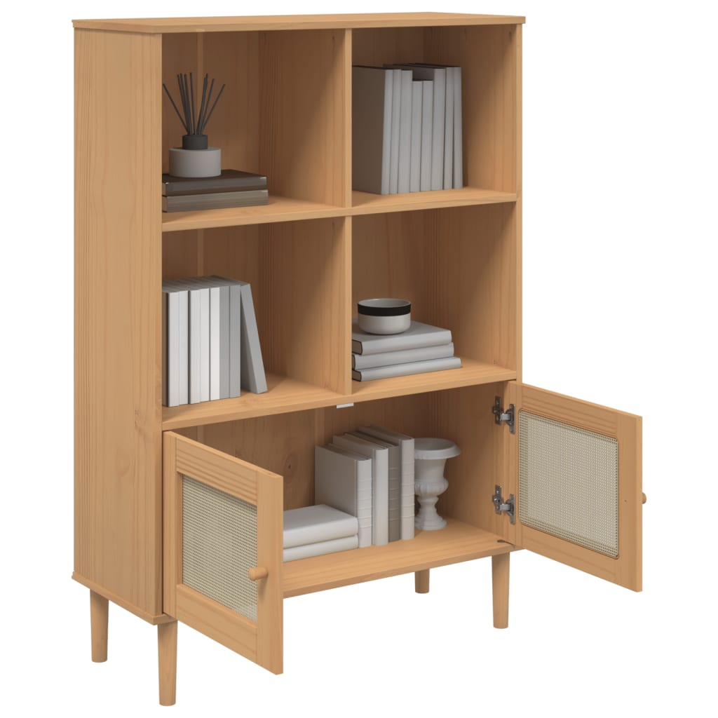 Bookcase SENJA Rattan Look Brown 90x35x130 cm Solid Wood Pine