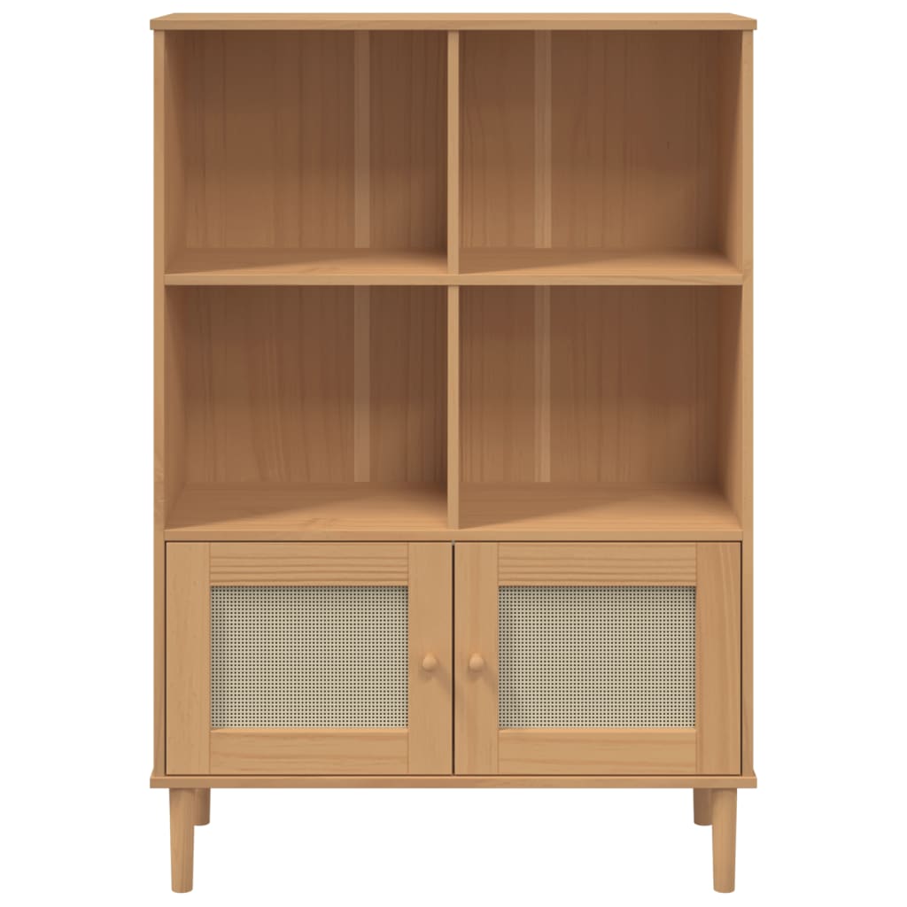 Bookcase SENJA Rattan Look Brown 90x35x130 cm Solid Wood Pine
