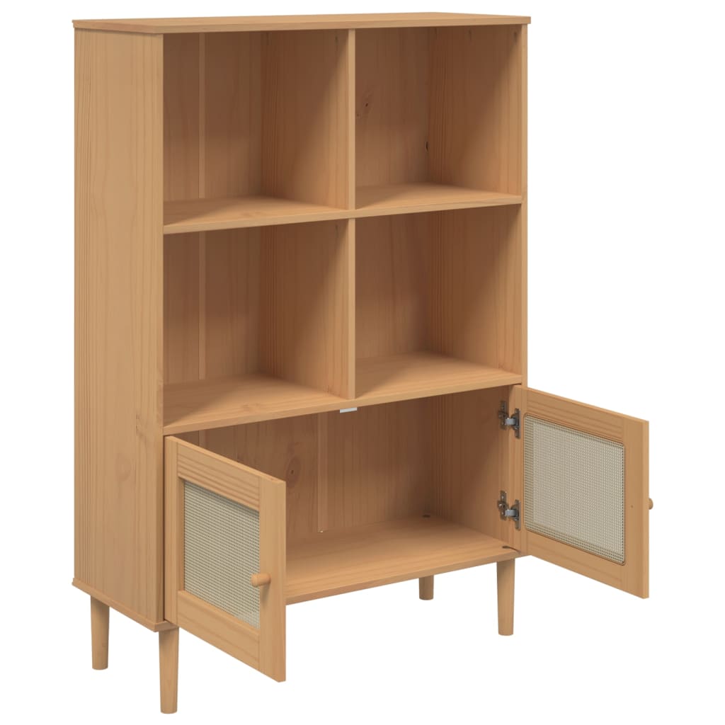 Bookcase SENJA Rattan Look Brown 90x35x130 cm Solid Wood Pine