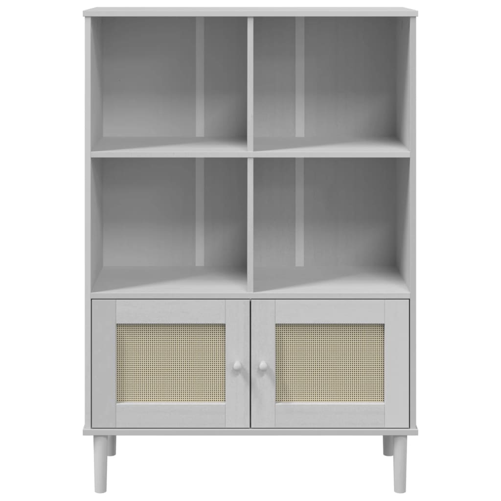 Bookcase SENJA Rattan Look White 90x35x130 cm Solid Wood Pine