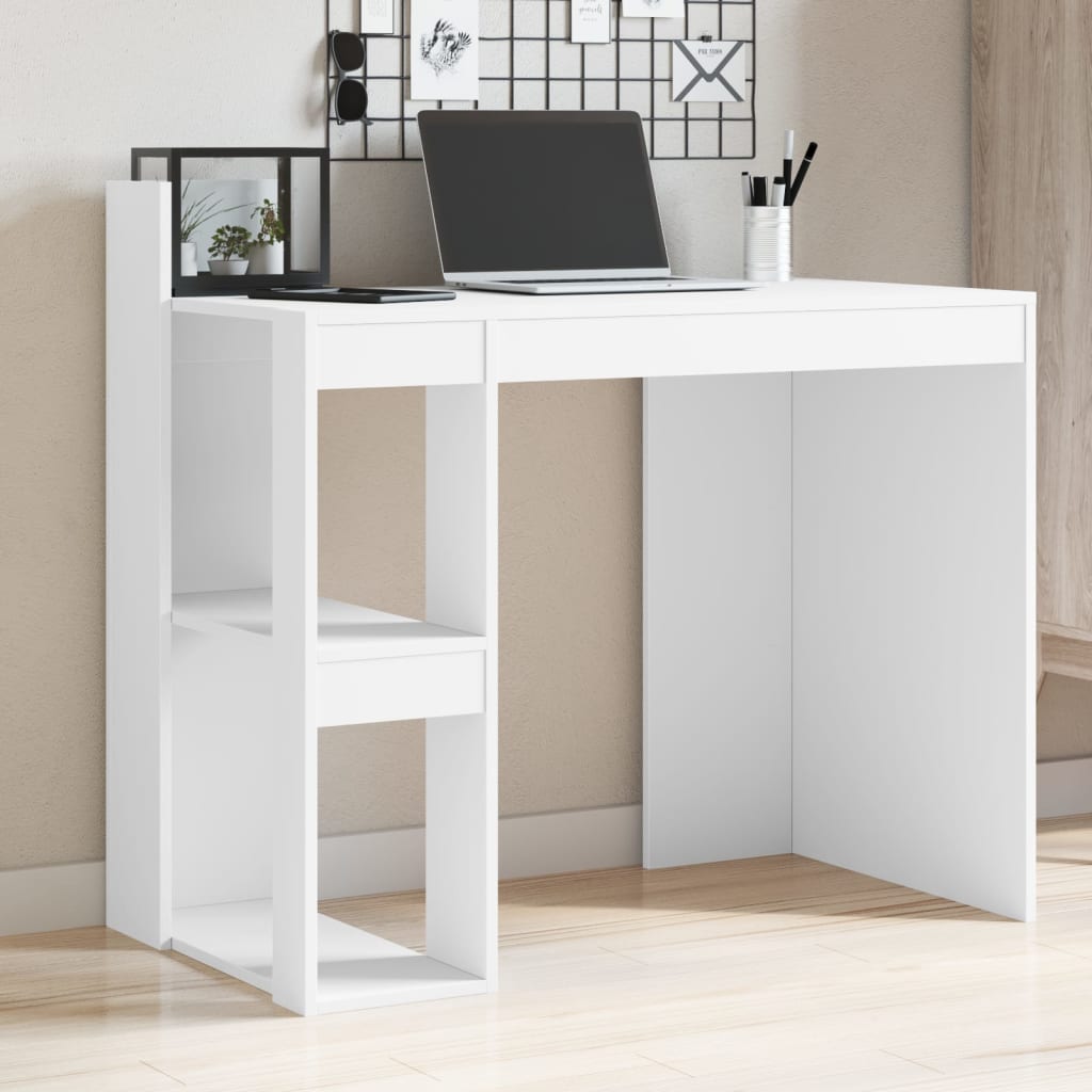 Modern Wooden Home Office Computer Desk Table With Open Storage Shelves Wood