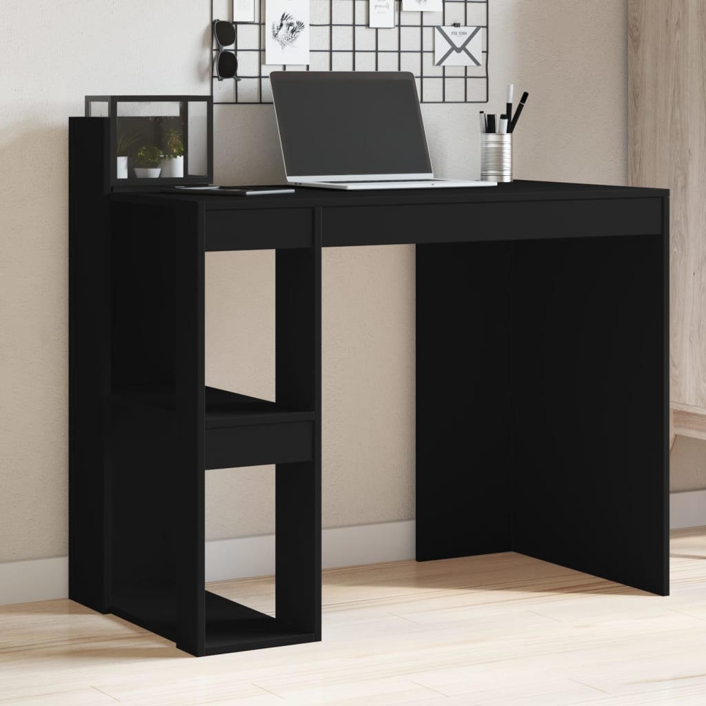 Modern Wooden Home Office Computer Desk Table With Open Storage Shelves Wood