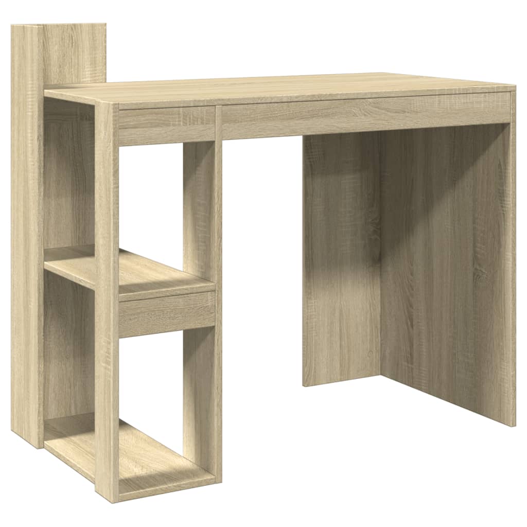 Modern Wooden Home Office Computer Desk Table With Open Storage Shelves Wood
