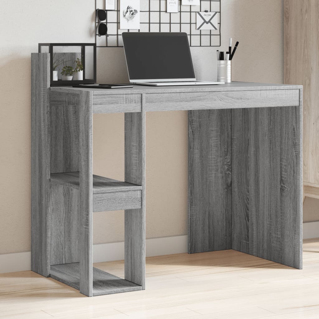 Modern Wooden Home Office Computer Desk Table With Open Storage Shelves Wood